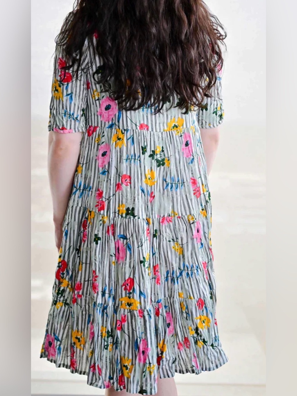 Dress Addict July 612 Floral Stripe Organic Cotton Babydoll Dress NWT Sz S - Picture 3 of 7